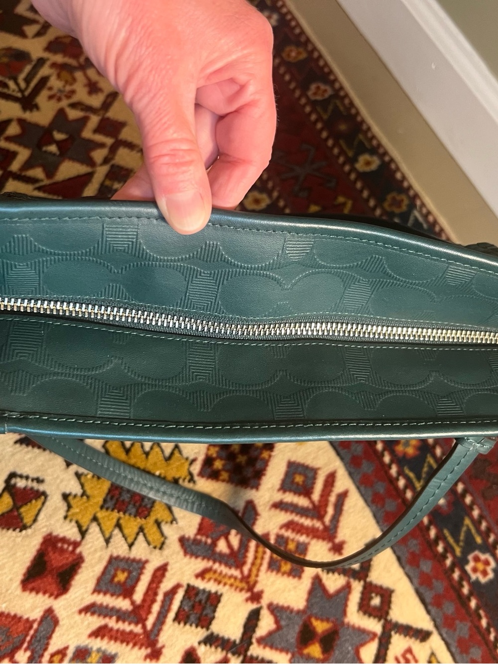 Coach Peyton Green Leather Tote Bag - Picture 5 of 8